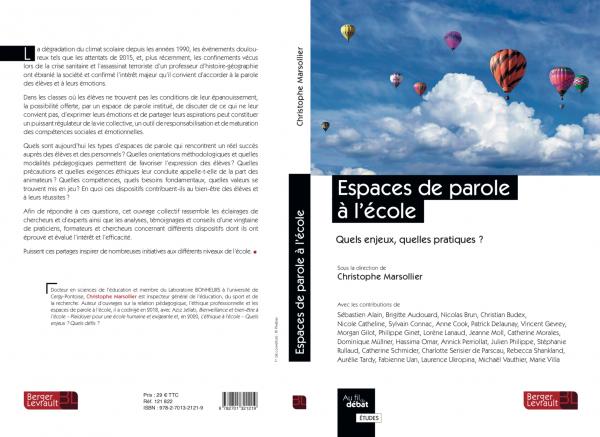 Capture decran couverture du livre espace de parole a lecole 
